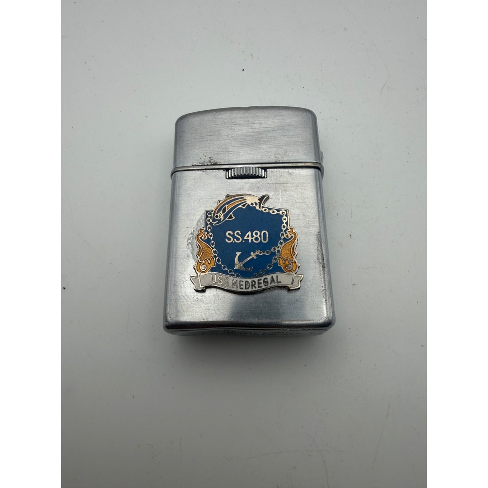 Vintage WIN 007 Butane Lighter USS Medregal SS 480 Submarine Navy Silver